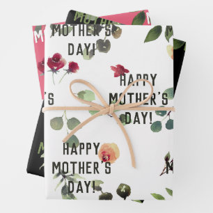 Floral Roses Happy Mother's Day/Custom Sentiment Wrapping Paper Sheets