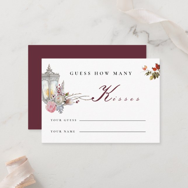 Floral Roses & Lantern Bridal Shower Game Card (Front/Back In Situ)