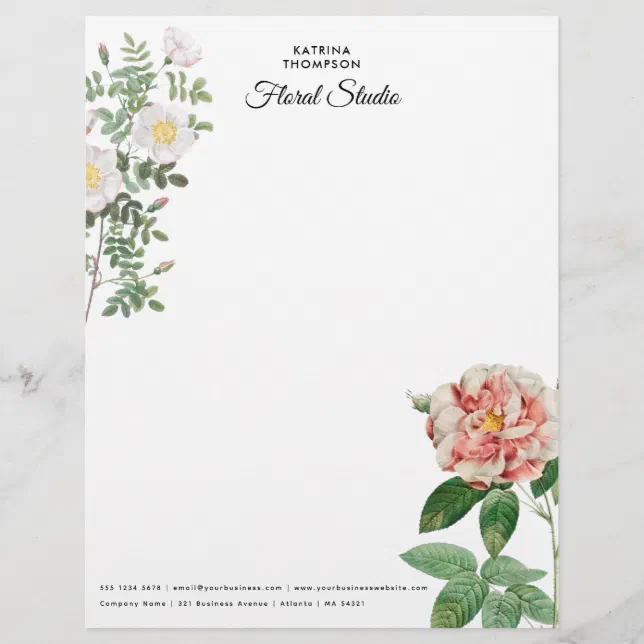 Rust Roses Letter Head Floral Roses Minimalist Business Corporate Letterhead | Zazzle