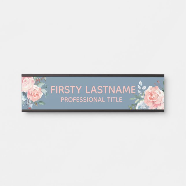 Floral Roses Office Door Sign Name Plate (Front)