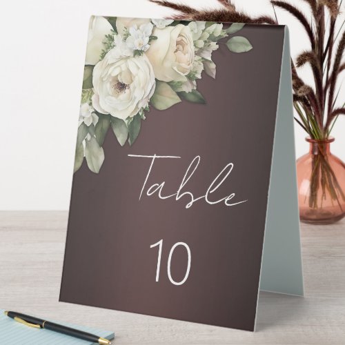 Floral Roses on Marsala Wedding  Table Tent Sign