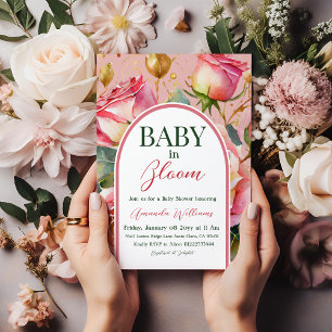 Floral Roses Pink Baby in Bloom Girl Baby Shower Invitation