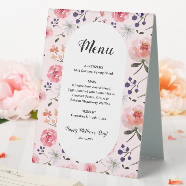 Floral Roses Pink Peonies Spring Mother's Day Menu Table Tent (In SItu (Wedding))