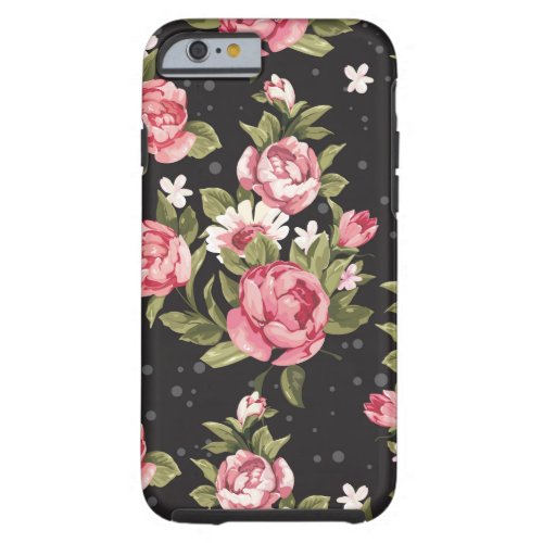 floralrosesredblackbackgroundshabby chicpink tough iPhone 6 case