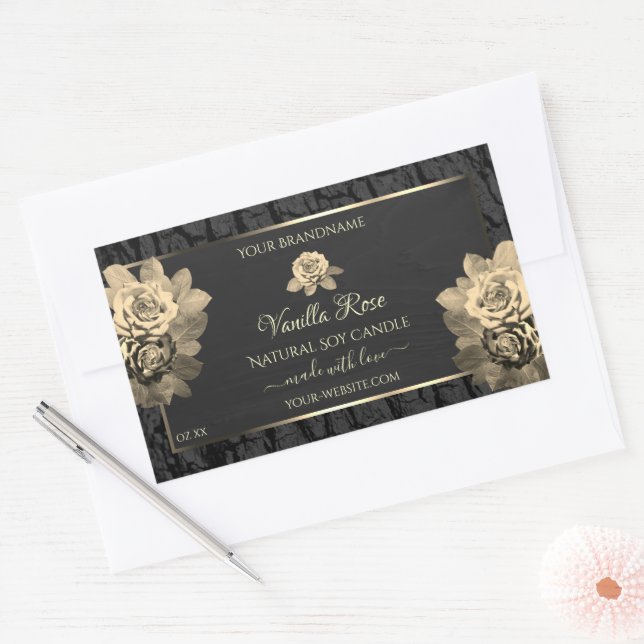 Floral Roses Rustic Black Tree Bark Product Labels (Envelope)