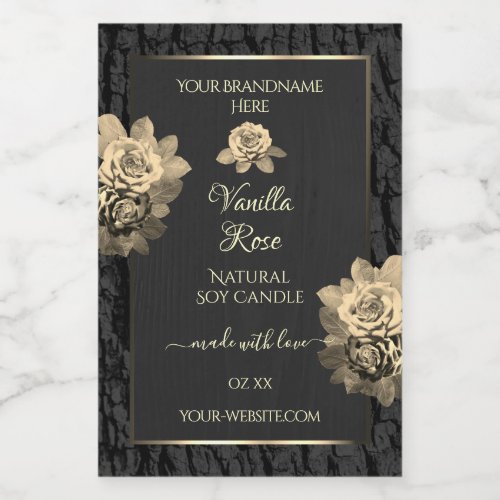 Floral Roses Rustic Black Tree Bark Product Labels