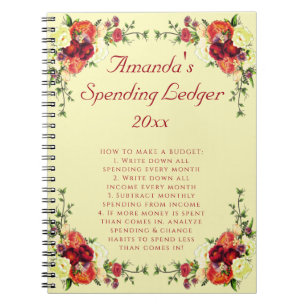 Floral Roses Spending Ledger Budget Notebook