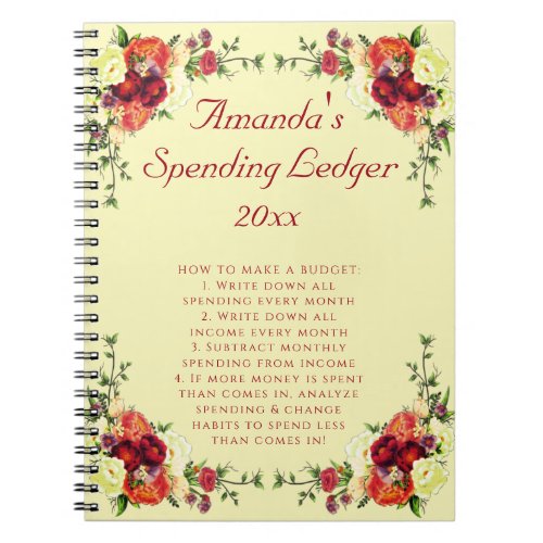 Floral Roses Spending Ledger Budget Notebook