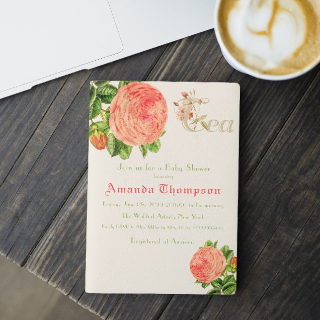 Floral Roses Tea Party Brunch Girl Baby Shower Invitation (Creator Uploaded)