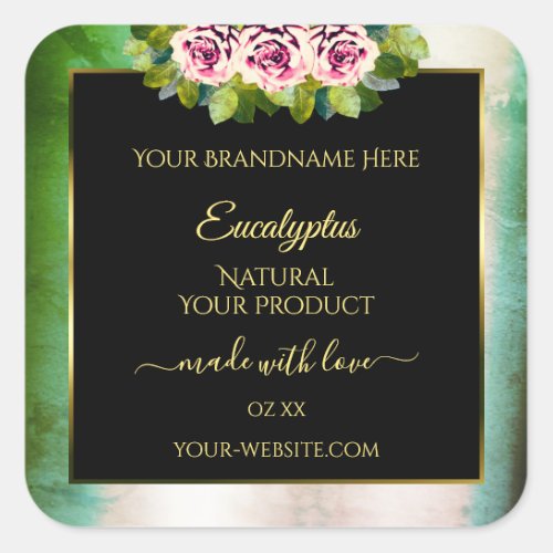 Floral Roses Teal Marble and Black Product Labels