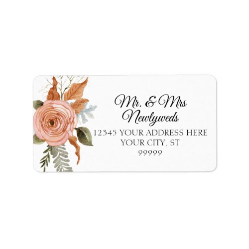 Floral Roses Terracotta Gold Autumn Fall Address Label