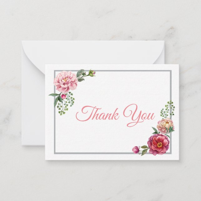Floral Roses Thank You Note Card (Front)