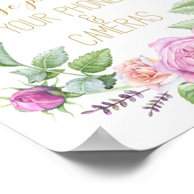Floral Roses Unplugged Wedding Print Sign