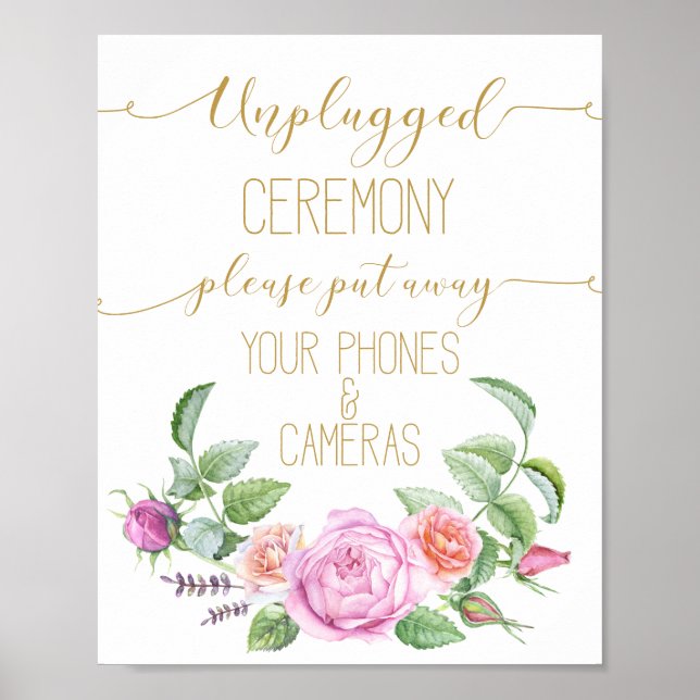 floral roses unplugged wedding print sign (Front)