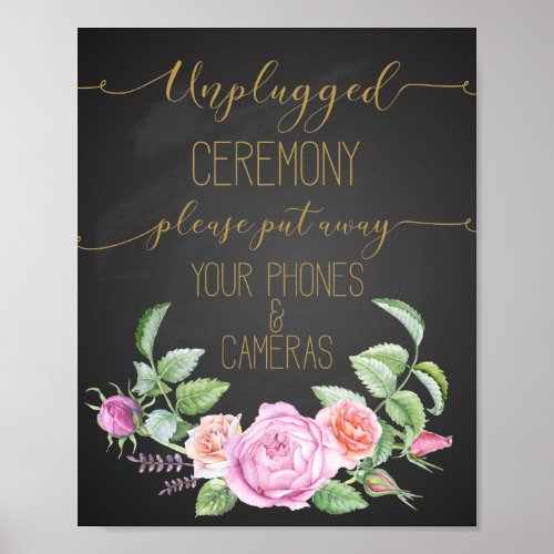 floral roses unplugged wedding print sign