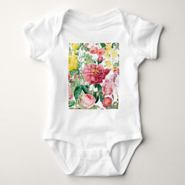 Floral Roses Vintage Spring Garden     Baby Bodysuit (Front)