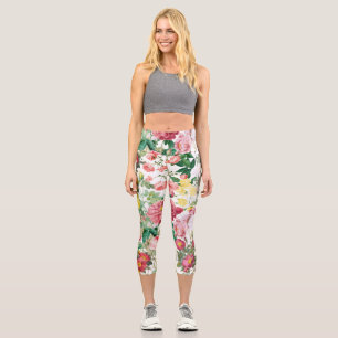 Floral Roses Vintage Spring Garden Capri Leggings