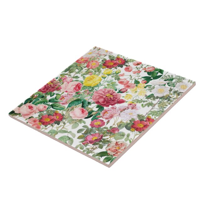 Floral Roses Vintage Spring Garden Ceramic Tile (Side)