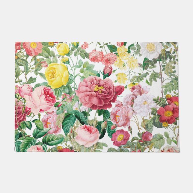 Floral Roses Vintage Spring Garden    Doormat (Front)