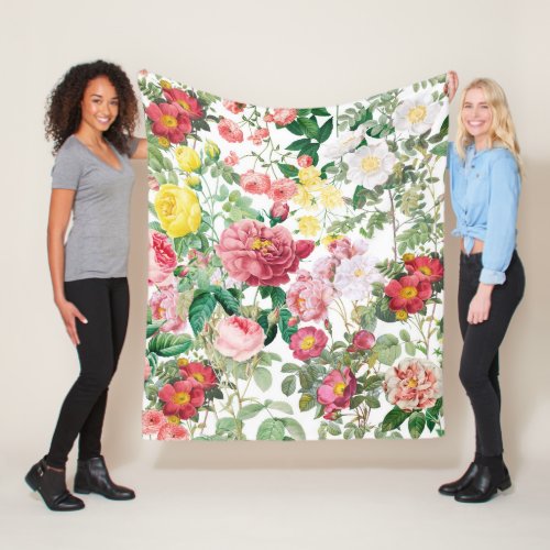 Floral Roses Vintage Spring Garden Fleece Blanket