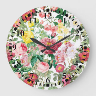 Floral Roses Vintage Spring Garden Large Clock
