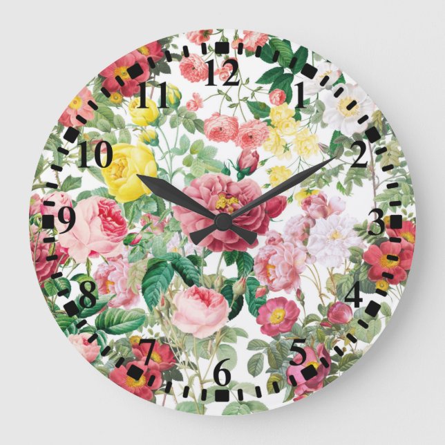 Floral Roses Vintage Spring Garden Large Clock (Front)