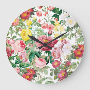Floral Roses Vintage Spring Garden Large Clock