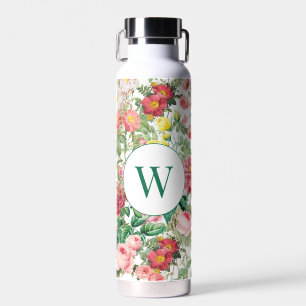 Floral Roses Vintage Spring Garden Monogrammed Water Bottle