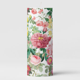 Floral Roses Vintage Spring Garden Pillar Candle