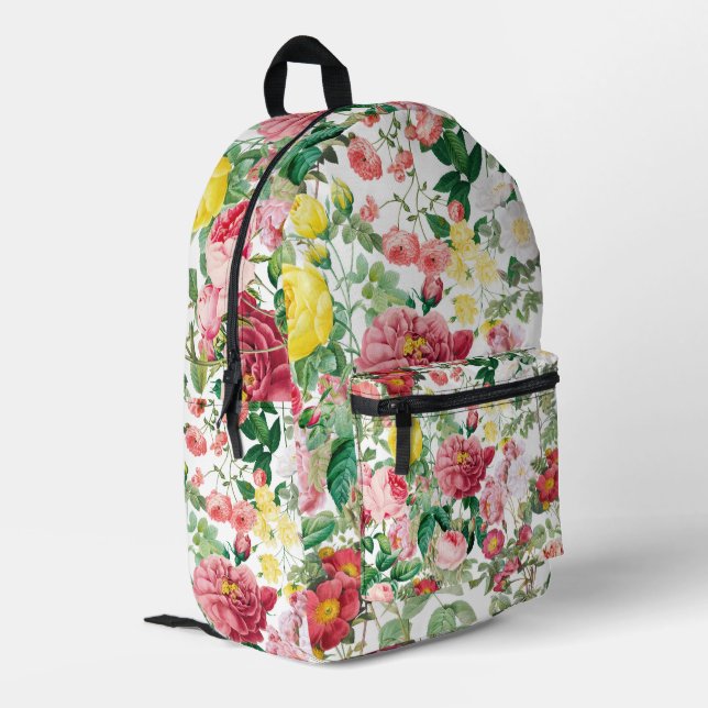 Floral Roses Vintage Spring Garden  Printed Backpack (Back Corner Left)