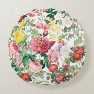 Floral Roses Vintage Spring Garden Round Pillow