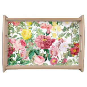Floral Roses Vintage Spring Garden Serving Tray