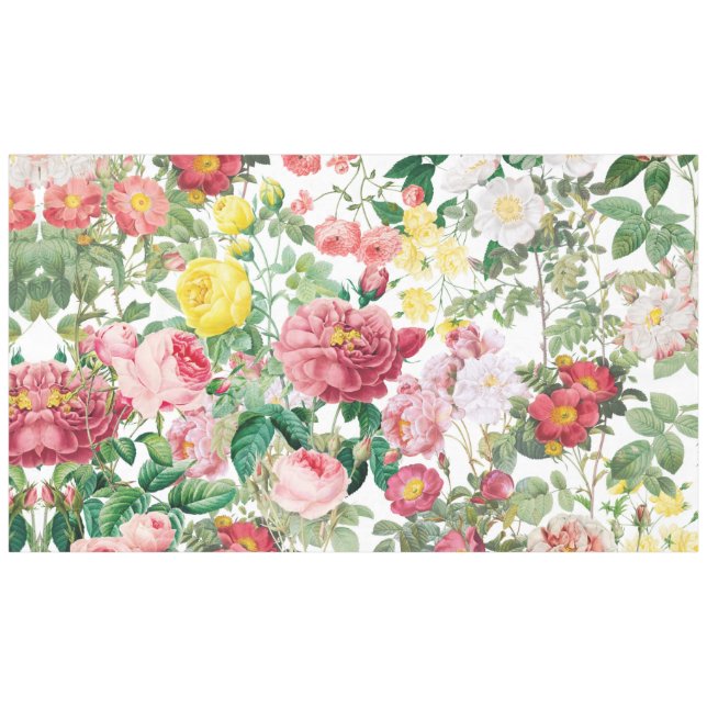 Floral Roses Vintage Spring Garden Tablecloth (Front (Horizontal))