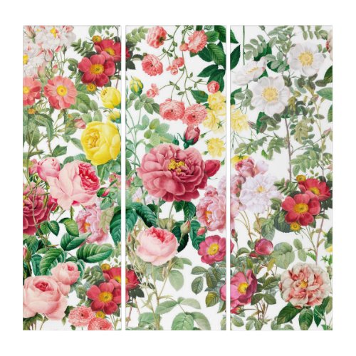 Floral Roses Vintage Spring Garden  Triptych