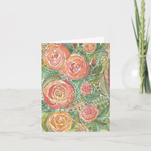 Floral Roses Watercolor Blank Card