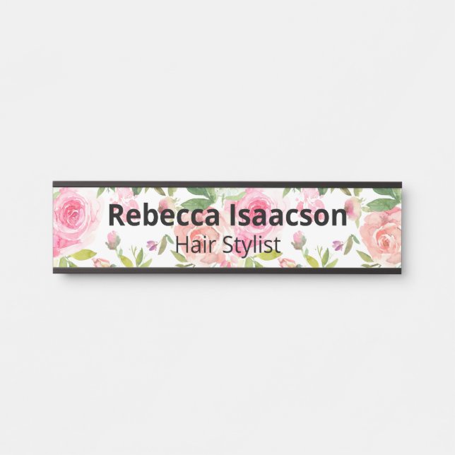 Floral Roses Watercolor Door Sign Name Plate (Front)