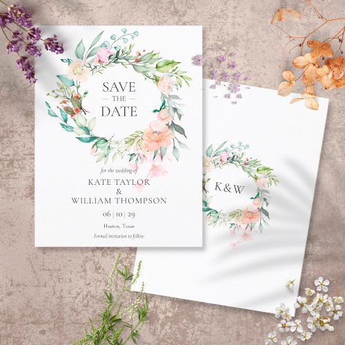 Floral Roses Watercolor Garland Save the Date  Announcement Postcard