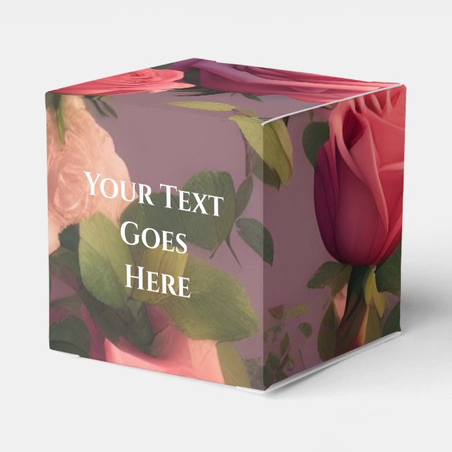 Floral Roses Wedding Cake Favor Box (Back Side)