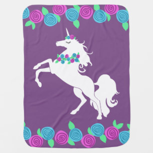 Floral Rosettes Unicorn Silhouette Baby Blanket