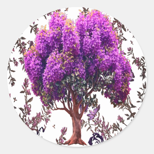 Floral ROSY TREE Classic Round Sticker (Front)