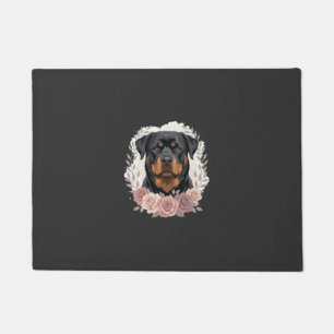 Floral Rottweiler Dog Portrait Sublimation Doormat