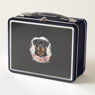 Floral Rottweiler Dog Portrait Sublimation Metal Lunch Box