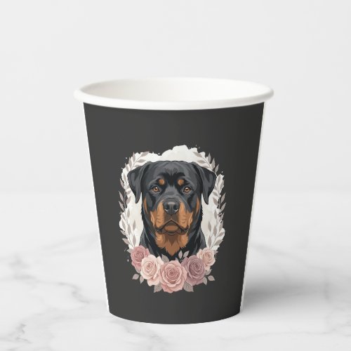 Floral Rottweiler Dog Portrait Sublimation Paper Cups