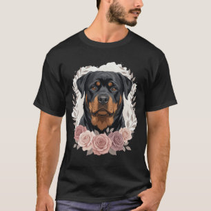 Floral Rottweiler Dog Portrait Sublimation T-Shirt