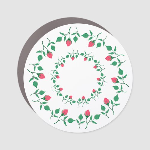Floral round frame with pink rose flowers   car magnet