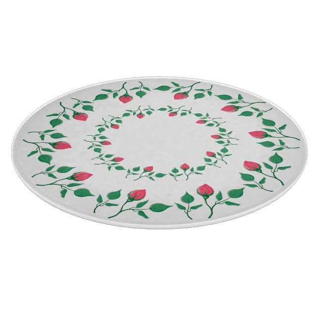 Floral round frame with pink rose flowers   cutting board (Corner)