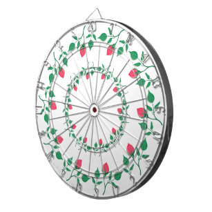 Floral round frame with pink rose flowers dart board