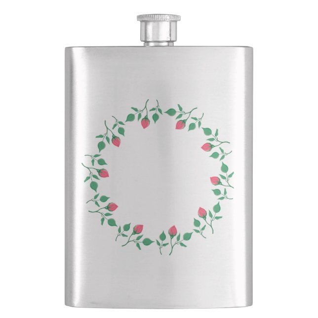 Floral round frame with pink rose flowers  flask (Front)
