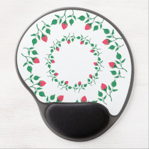 Floral round frame with pink rose flowers gel mouse pad