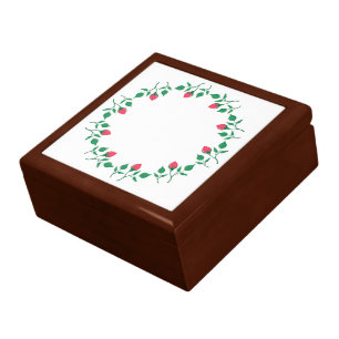 Floral round frame with pink rose flowers gift box